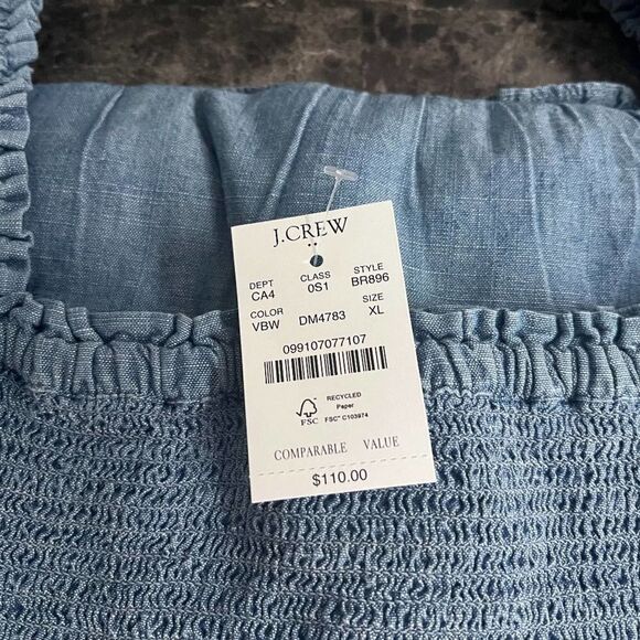 - J Crew Women's Mini Dress Chambray 100% Cotton Smocked 2Side Pockets SiZE 2XL - Picture 9 of 9